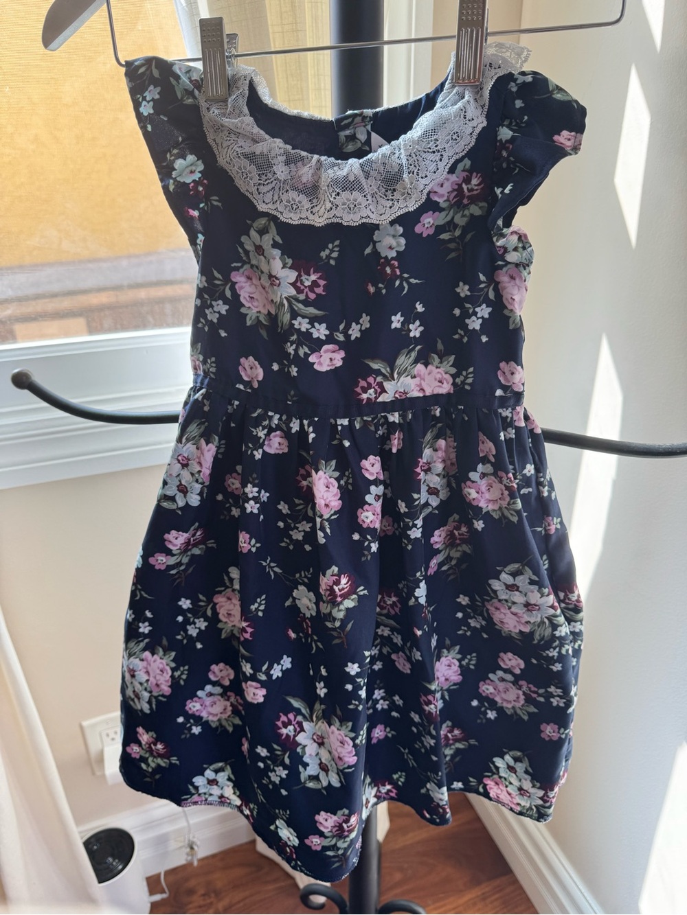 Janie & Jack Girls Navy Floral Lace-Trim Dress Size 3